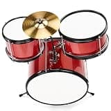 3-Piece Kids Drum Set, 14x10 Inch Junior Beginner Percussion Kit with Drum Stool, Pedal, Drumsticks, Wrench & Cymbal, Portable Red Musical Instrument Gift Set