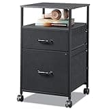 DEVAISE Mobile File Cabinet, Rolling Printer Stand with Open Storage Shelf, Fabric Vertical Filing Cabinet fits A4 or Letter Size for Home Office, Black