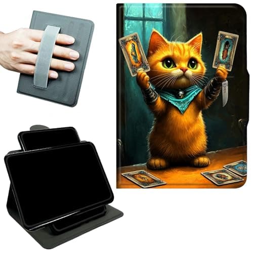 RWUTYTIUL Rotating Handle Case for iPad Pro 13 Inch M5 2025/M4 2024, 360 Degree Swivel Kickstand with Magnetic Closure, Shockproof Leather Protective Cover for Women Men, Chess Card Cat