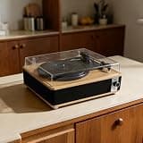 3 Speed Bluetooth Vinyl Record Player, Vintage Belt-Driven Turntable with Built-in Speakers, AUX Input RCA Output Headphone Jack, Retro Phonograph for Home Entertainment, Black