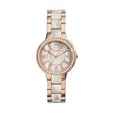 Fossil Women's Watch, Virginia Quartz Stainless Steel and Acetate Three-Hand Watch for Women, Color: Rose Gold/White Horn