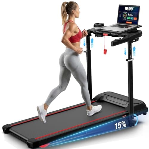 ANCHEER 2025 Premium Treadmill - 3.5HP Treadmills 350+ LBS Weight Capacity- 3-Level Incline, Foldable Design, Adjustable Height with Desk & Pulse Sensor - Perfect for Home Office & Family Workouts