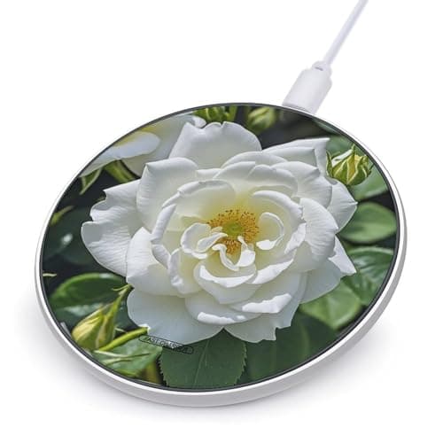 White Rose Wireless Charger Portable Fast Charging Pad Lightweight Wireless Charging Pad 10W Slim Charging Station for Phone Charger Mat for Travel Home Office Desk