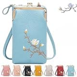 JUKOOE Women's Crossbody Bag with Phone Pocket, Travel Crossbody Bag with Card Slots Leather Mini Wallet (Blue)