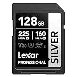 Lexar 128GB Professional Silver SD Card, UHS-I, C10, U3, V30, 4K, Up to 225/160 MB/s SDXC Memory Card, for Professional Photographer, Videographer, Enthusiast (LSDSILV128G-BNNNU)
