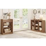 FATORRI 6-Cube Bookcase and 3-Tier Bookshelf with Drawer Set, Tall Bookcase with Storage & Wide Low Bookshelf for Living Room Office, 2-Piece Display Storage Set, Walnut