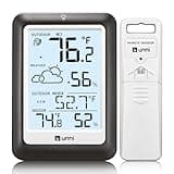 Indoor Outdoor Thermometer Wireless Weather Station, Temperature Humidity Monitor Battery Powered Inside Outside Thermometers with 330ft Range Remote Sensor and Backlight Display(Metal Black)