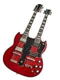 Solid Body Double Neck Electric Guitar, Red 6 & 12-String with Dual Humbuckers, Full Size for Classic Rock Stage (Guitarra Eléctrica)