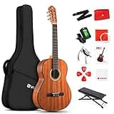 Classical Guitar 4/4, 39 Inch Full Size Nylon String Guitar for Beginner Adults, Guitar Bundle with Gig Bag & Footstool, Sapele Brown, by Vangoa