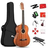 Classical Guitar 4/4, 39 Inch Full Size Nylon String Guitar for Beginner Adults, Guitar Bundle with Gig Bag & Footstool, Sapele Brown, by Vangoa