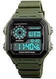 PASOY Mens Womens Sports Watch Rubber Watchband Multi-Function Alarm Stopwatch Countdown Backlight Swim Digital Waterproof Outdoor Green Watch