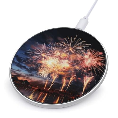 Beautiful Fireworks Wireless Charging Pad with USB Cable 10W Magnetic Wireless Charger Fast Charging Pad Portable Slim Charger Puck Lightweight Travel Chargings Station