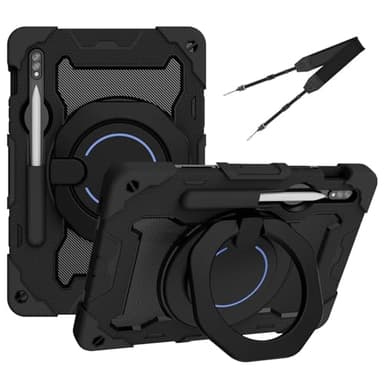 SLLMYYX 360 Degree Swivel 3in1 Shockproof Case for Samsung Galaxy Tab S10 Lite/S10 FE/S9 FE/S9 with Shoulder Strap & Handle, Black