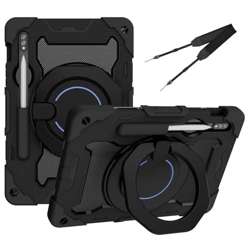 SLLMYYX 360 Degree Swivel 3in1 Shockproof Case for Samsung Galaxy Tab S10 Lite/S10 FE/S9 FE/S9 with Shoulder Strap & Handle, Black
