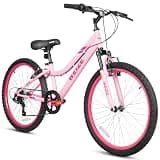 WEIZE 24 Inch Kid Mountain Bike,Kid Bike for Girls Age 6-14 Year Old,6 Speed Kid Bicycle with Front Suspension Fork,Adjustable Seat Height,High-Carbon Steel Frame,Ideal for Girl Adventurers,Pink