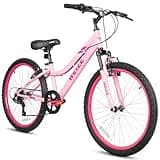 WEIZE 24 Inch Kid Mountain Bike,Kid Bike for Girls Age 6-14 Year Old,6 Speed Kid Bicycle with Front Suspension Fork,Adjustable Seat Height,High-Carbon Steel Frame,Ideal for Girl Adventurers,Pink