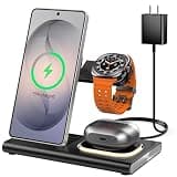 3-in-1 Wireless Charging Stand for Samsung,Foldable with Night Light,Compatible with Samsung S26/S25/S24/S23/Z Flip/Fold,Supports Watch Ultra/8/7/6/5/4 & Galaxy Buds,Rotatable Watch Charging Area