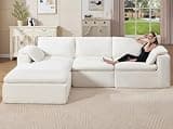 Jocisland 120" Cloud Modular Sectional Sofa, No-Assembly Oversized Chenille Couch with 76.4" Extra-Deep Chaise, Modern White Cloud Couch for Living Room