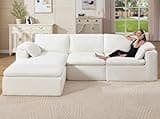 Jocisland 120" Cloud Modular Sectional Sofa, No-Assembly Oversized Chenille Couch with 76.4" Extra-Deep Chaise, Modern White Cloud Couch for Living Room