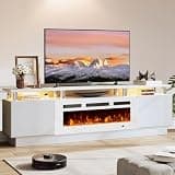 OneBlis 70" TV Stand for Living Room, Entertainment Center & Media Console with Storage, Fits TVs up to 80", Modern TV Cabinet with Shelves, 36" Electric Fireplace (All White)