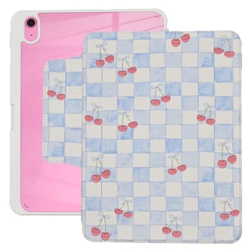 Case for iPad (A16) 11th/10th Generation 10.9'' inch 2025/2022, PU Leather 360 Degree Rotating Stand Protective Cover Clear Back, Pencil Holder, Auto Sleep/Wake, Cherry