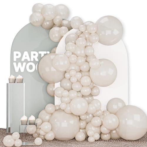 PartyWoo Pearl Beige Balloons 140pcs Different Sizes Pack of 18 12 10 5 Inch Off White Sand Cream Ivory Balloon Arch Kit Garland for Wedding Bridal Baby Shower Birthday Party Decorations White-Z41