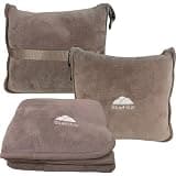 BlueHills Premium Soft Travel Blanket Pillow Airplane Flight Blanket Throw in Soft Bag Pillow case with Luggage Belt & Backpack Clip Compact Pack Large Airport Taupe T023