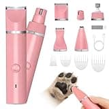 Veeconn Dog Grooming Clippers Kit-Electric Rechargeable Cat Trimmer Tools-Cordless Quiet Pet Nail Paw Grinder-4 in 1 Multifunctional Low Noise Shaver-Razor for feet Face Ears Toenail Eye (Pink)