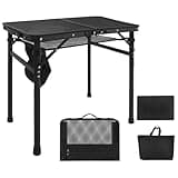 IPAIREN 3FT Adjustable Height Folding Camping Table, Portable Lightweight Metal Mesh Grill Table with Carry Bag, Black for Outdoor Picnic BBQ