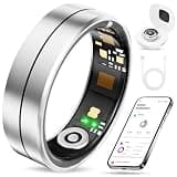 Fvtga Smart Ring for Women Men, Health Tracker with Digital Charging Case, 24/7 Heart Rate SpO2 Sleep Stress Monitoring, IP68 Waterproof Fitness Ring, No Subscription Fee, iOS Android (Silver, 8)