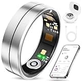 Fvtga Smart Ring for Women Men, Health Tracker with Digital Charging Case, 24/7 Heart Rate SpO2 Sleep Stress Monitoring, IP68 Waterproof Fitness Ring, No Subscription Fee, iOS Android (Silver, 8)
