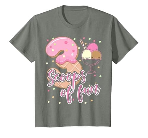 3 Scoops of Fun Ice Cream Birthday Theme 3 Years Old Girls T-Shirt, Youth, Olive Heather, Small