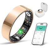 BIEMHA Smart Ring Health Tracker, Sleep Monitor, IP68 Waterproof Fitness Ring, Bluetooth Compatible with iOS Android for Men Women (Champagne Gold, 8)