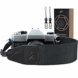 Padwa Lifestyle Black Camera Strap - 2" Wide Cotton Woven Genuine Leather Head Camera Straps,Complimentary 2 Pcs Quick Release Clips for All DSLR/SLR Cameras, Binoculars and Drone Remote Control