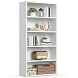 Sweetcrispy Industrial 5 Shelf Bookcase - Large 53 Inch Tall Floor Standing Open Bookshelf for Home Office, Living Room, and Bedroom Storage, Classic White