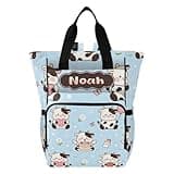 VELINTE Customizable Name Diaper Bag Cartoon Cow Birthday – Blue Baby Travel Backpack for Moms, Multi-Compartment Casual Handbag, Perfect Maternity & Travel Bag Gift