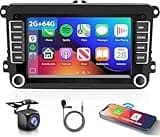 2G+64G Android Car Stereo with Wireless Carplay/Android Auto for VW Jetta Seat Passat Tiguan CC Golf Skoda 7 Inch Touchscreen Headunit GPS WiFi Bluetooth FM with Backup Camera for Volkswagen