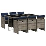 Kaorsrow 7-Piece Patio Dining Set, 6 Person Outdoor Furniture Set with Rectangular PE Rattan Table and Foldable Chairs, Gray Wicker Garden Dining Set for Balcony, Terrace and Sunroom