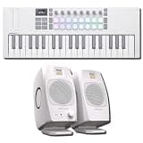 Novation Launchkey Mini 37 MK4 White MIDI Controller Bundle with ADAM Audio D3V Desktop Monitors — All-White USB-C Kit for Music Production, Streaming, Content Creation, Beat Making