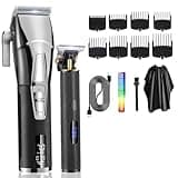 DAXXIN Hair Clippers, 2 In1 Machine Hair Clipper Set 2 In1 Engraving Clipper Hair Clipper LCD Display Barber Shaving Shaver(Black 2-in-1 Suit)