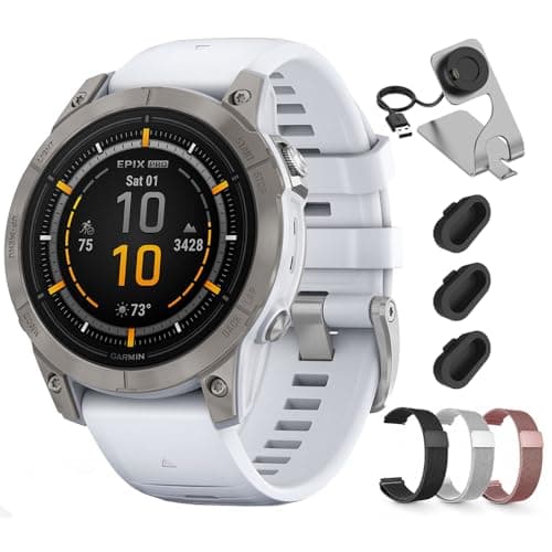 Garmin epix Pro (Gen 2) Sapphire Edition, 47mm, High Performance Smartwatch, Advanced Training Technology, Built-in Flashlight, Whitestone - Bundle w/Deco Essentials 22mm Milanese Bands & Dock