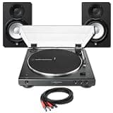 Audio-Technica AT-LP60XBT-BK Bluetooth Turntable Bundle with Yamaha HS7 Powered Monitors and RCA to 1/4-Inch Cable — Fully Automatic Vinyl Record Player System for Home Listening, Record Collections