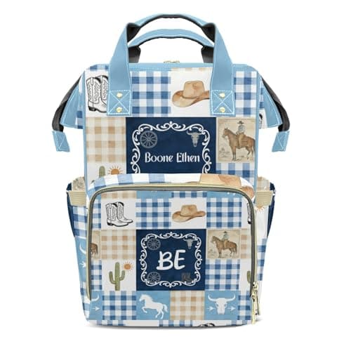 YallLocoMo Personalized Diaper Bag Backpack Name Watercolor Plaid Cowboy Cactus Functional Waterproof Bag: Gift for Moms, Dads