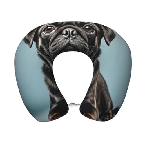 Neck Pillow Memory Foam Contour Pillow Cute Black Pug Dog Travel Pillow for Sleeping Comfortable U Shape Pillows for Traveling Car Headrest Home Office Fits Most Neck Sizes