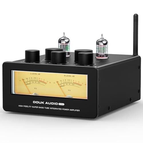 Douk Audio Bluetooth Tube Amp: 300W x2 TPA3255 2 Channel Stereo Power Amplifier – Dual VU Meters & Super Bass – for Home Theater & Hi-Fi Systems (T6 PRO Yellow Version)