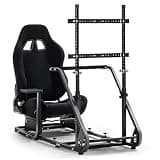 Marada Racing Cockpit Frame with TV Stand,Gear Mount & Black Seat Fit for Logitech G923 G920, for Thrustmaster T500 T3PA TGT, for Fantec, Height Adjustable,Wheel and Pedals Not Included