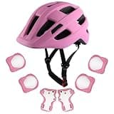 Tlamee Kids Bike Helmet with Protective Gear Set, Safety Knee Elbow Pads Wrist Guards for Ages 3-5-8 Years Boy Girl Skateboard Cycling Scooter Roller Sports Pink