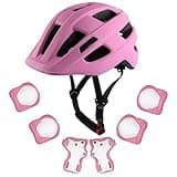 Tlamee Kids Bike Helmet with Protective Gear Set, Safety Knee Elbow Pads Wrist Guards for Ages 3-5-8 Years Boy Girl Skateboard Cycling Scooter Roller Sports Pink