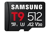 Samsung microSDXC T9 512GB, Up to 200 MB/s, UHS-I U3 4K A2 V30 microSD for Avid Gamers & Professional Creators MB-MH512T with Adapter