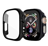 Svenirven Tempered Glass Case for Apple Watch Ultra 3/2/1 Screen Protector, Hard PC Face Cover Overall Protection Anti-Scratch Bumper Cases for iWatch 49mm Accessories (Black)